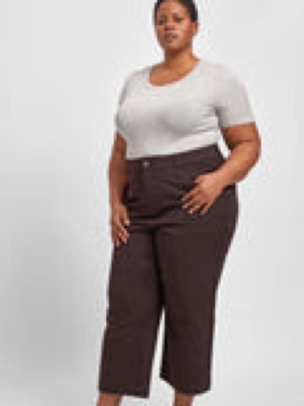 Brown Straight Fit Stretch Crop Pants